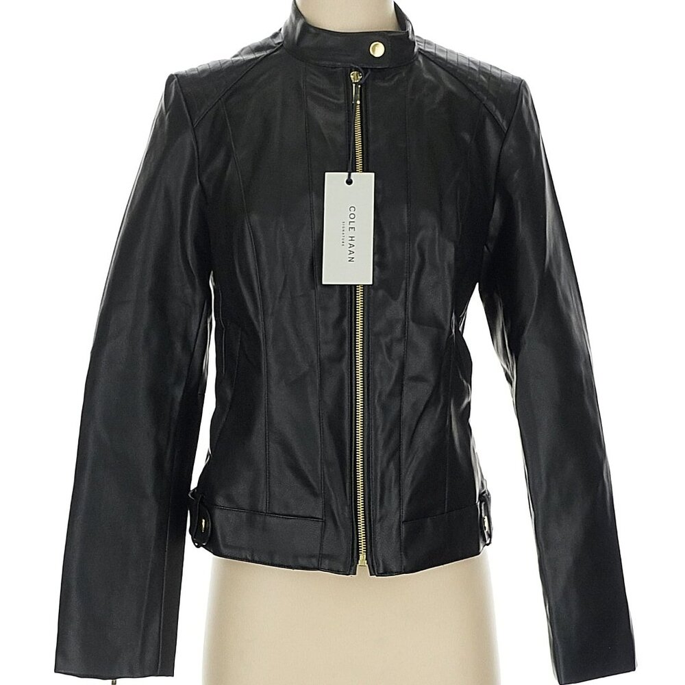 Cole Haan Women's Faux Leather Racer Jacket